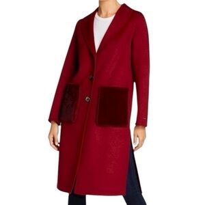 TAHARI Justine Faux-fur Patch Pocket Topper Coat In Red size small